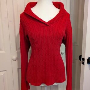 Liz Claiborne 100% Cotton Red Cable Knit Sweater